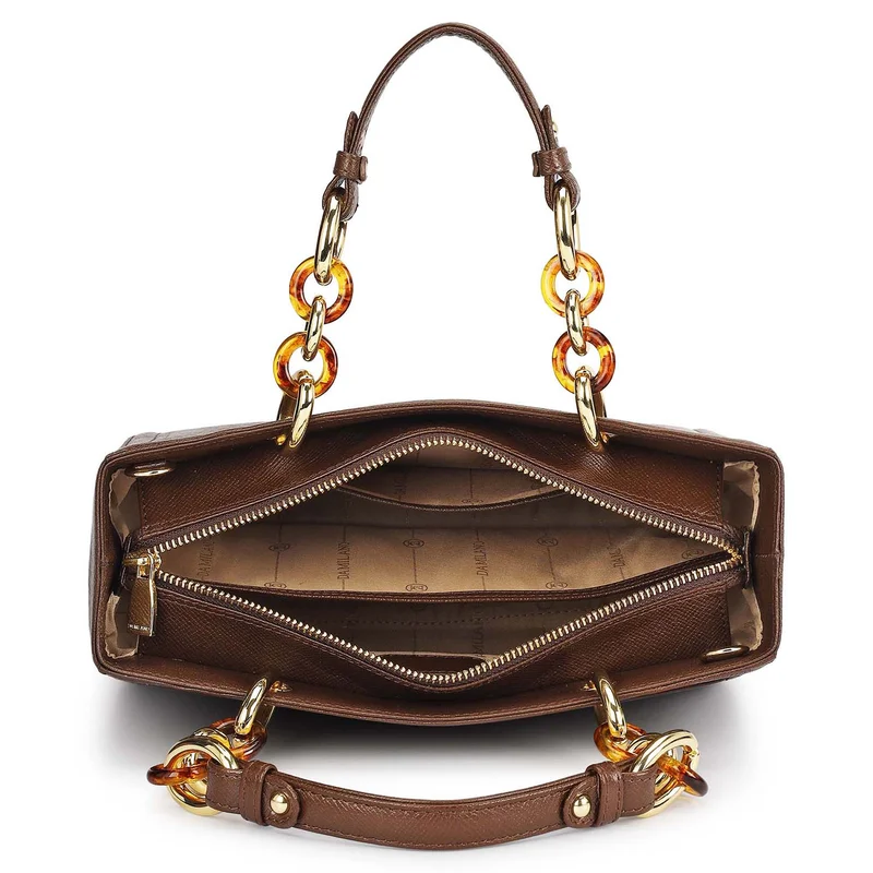 Da Milano Walnut Small Franzy Leather Satchel - Walnut for Women | Best Price UAE
